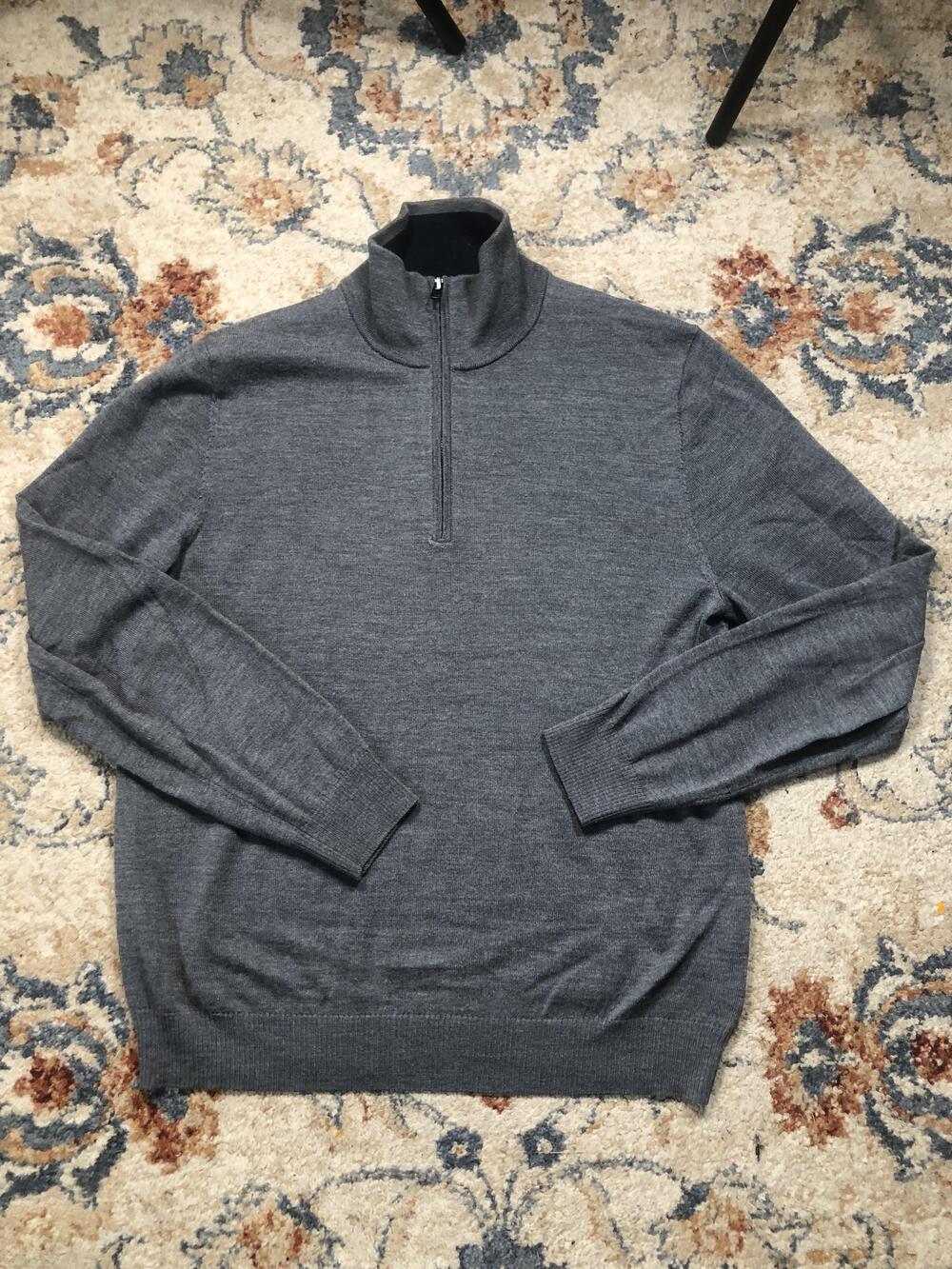 Gap Sweater Mens Large Gray Extra Fine Merino Wool Half Zip Pullover Lightweight
